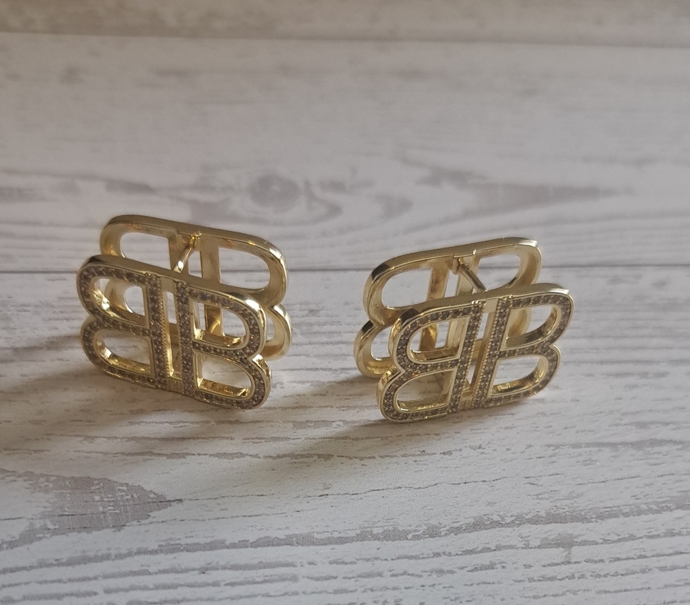 Gold Double-B Monogram Earrings- Women Accessories